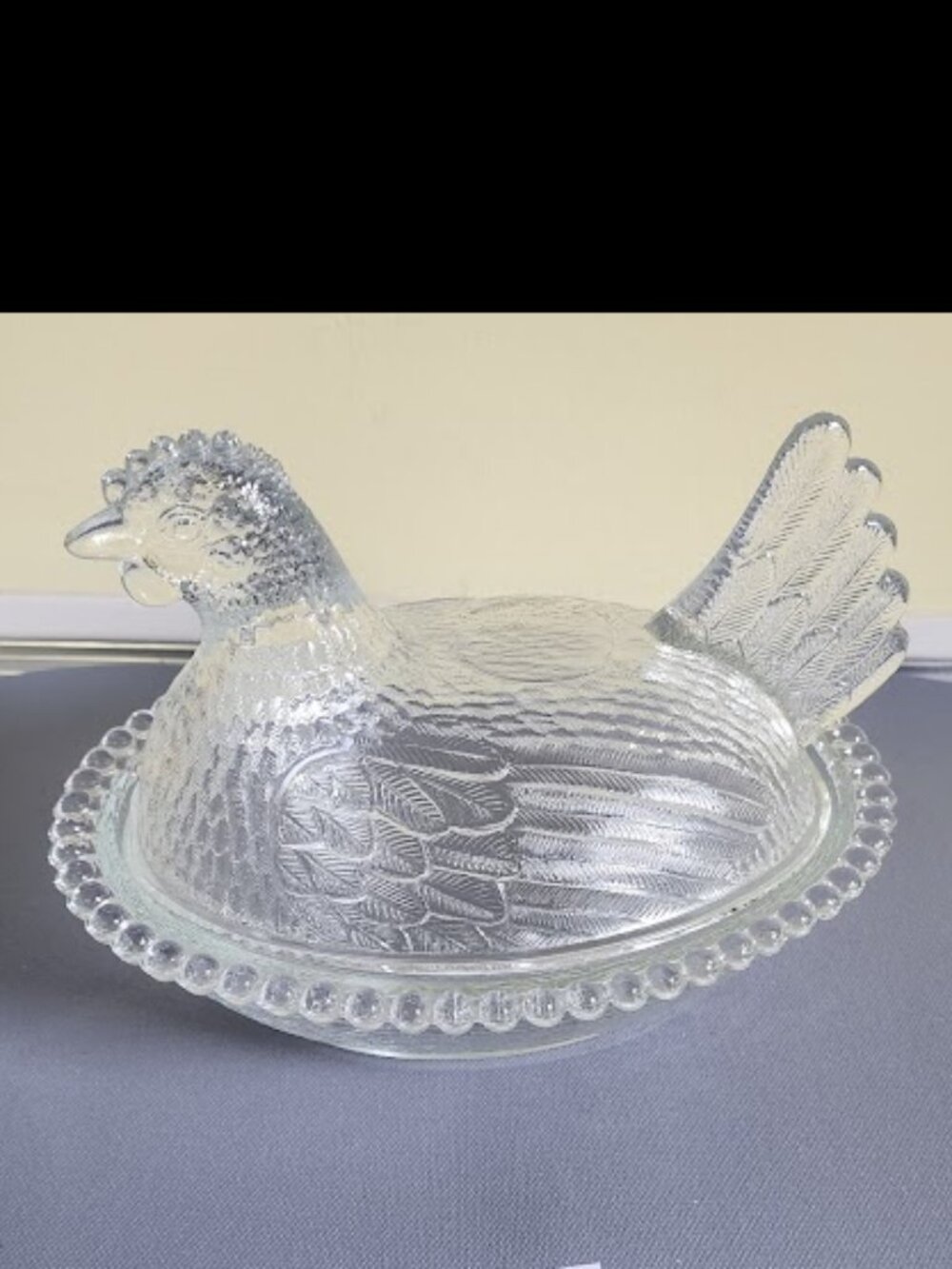 Vintage Indiana Glass Clear Hen on Nest Beaded Rim